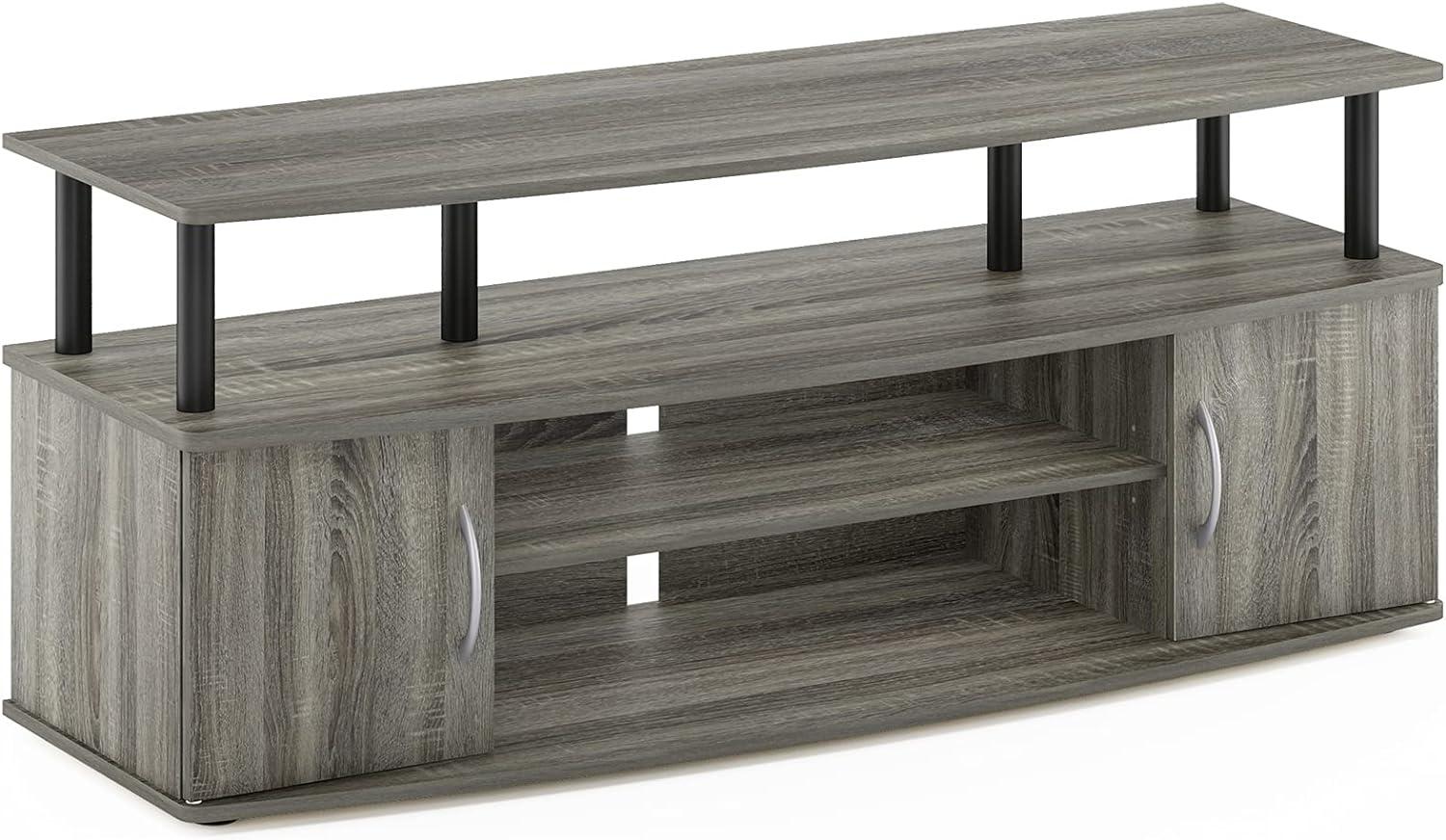 Modern French Oak Grey and Black 55" TV Stand with Open Shelving