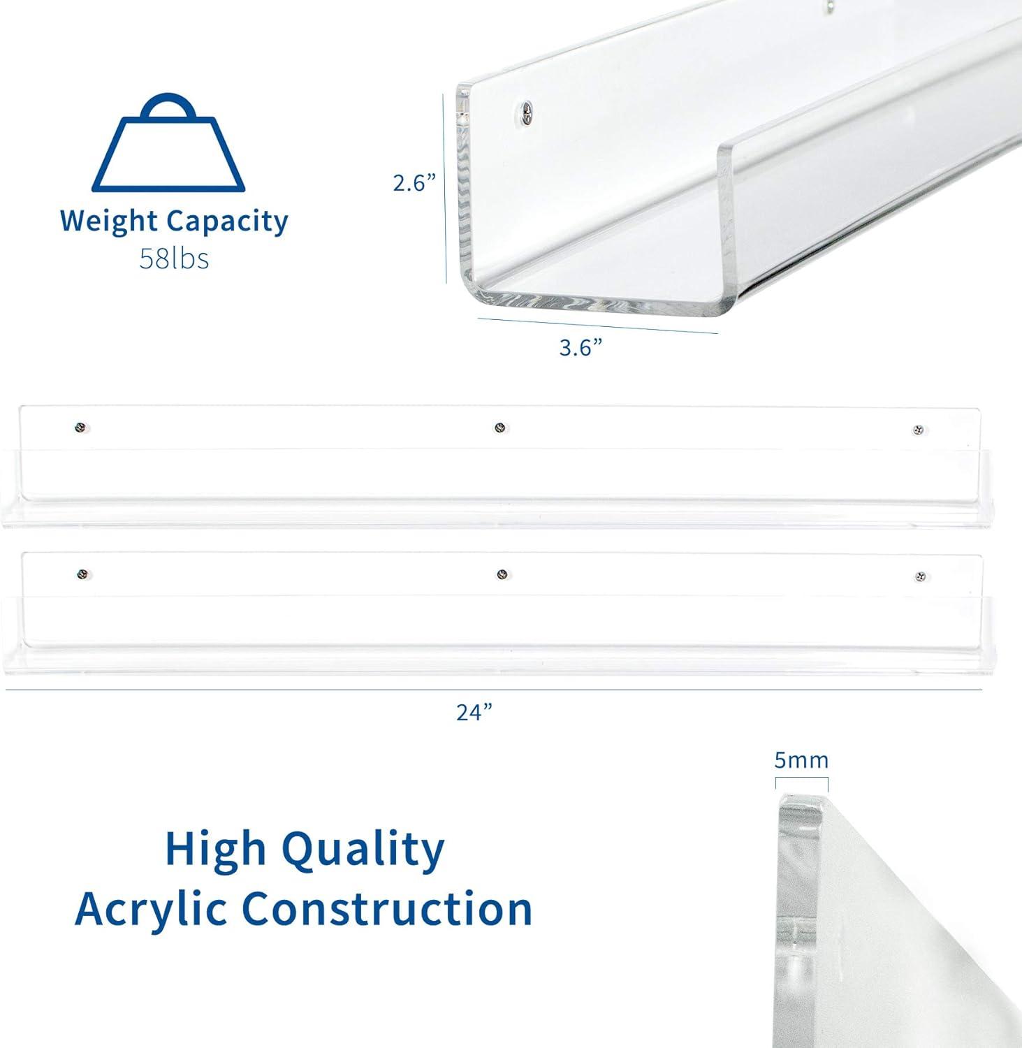 VIVO Dual Acrylic 24" Floating Bookshelves, Clear Wall Display Shelves (2 Pack)