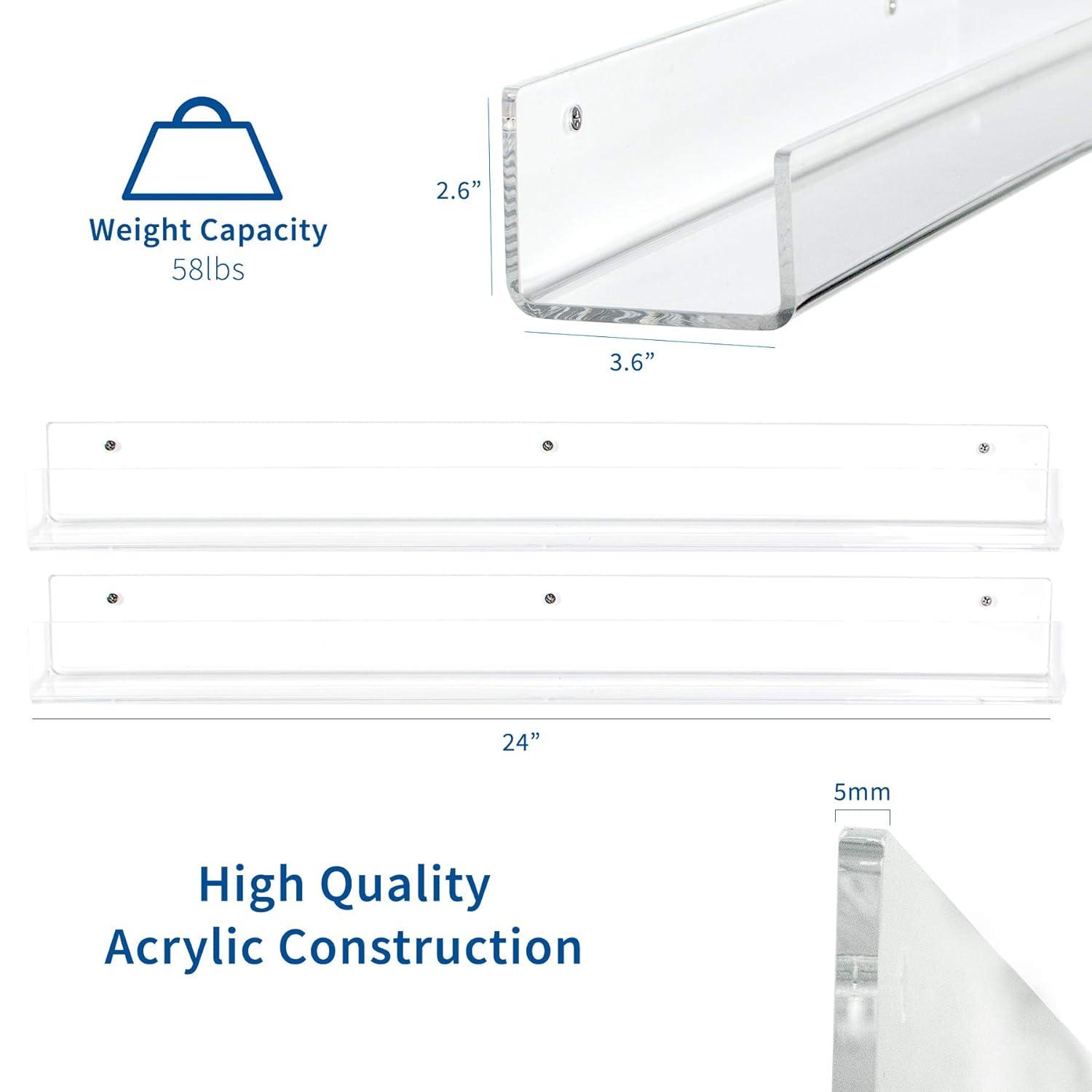 VIVO Dual Acrylic 24" Floating Bookshelves, Clear Wall Display Shelves (2 Pack)