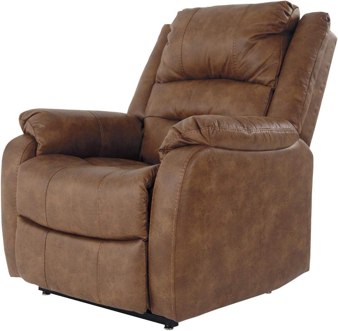 Saddle Brown Faux Leather Power Lift Recliner with Metal Frame