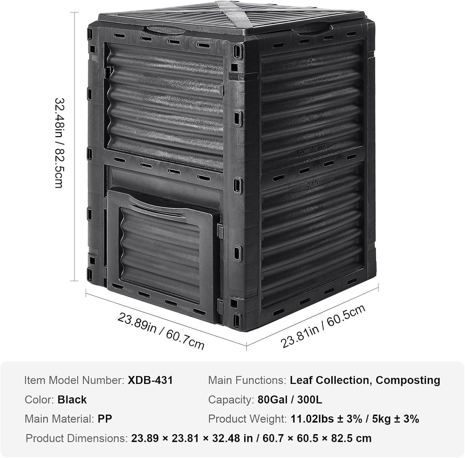 80 Gallon Black Polypropylene Outdoor Compost Bin with Lid