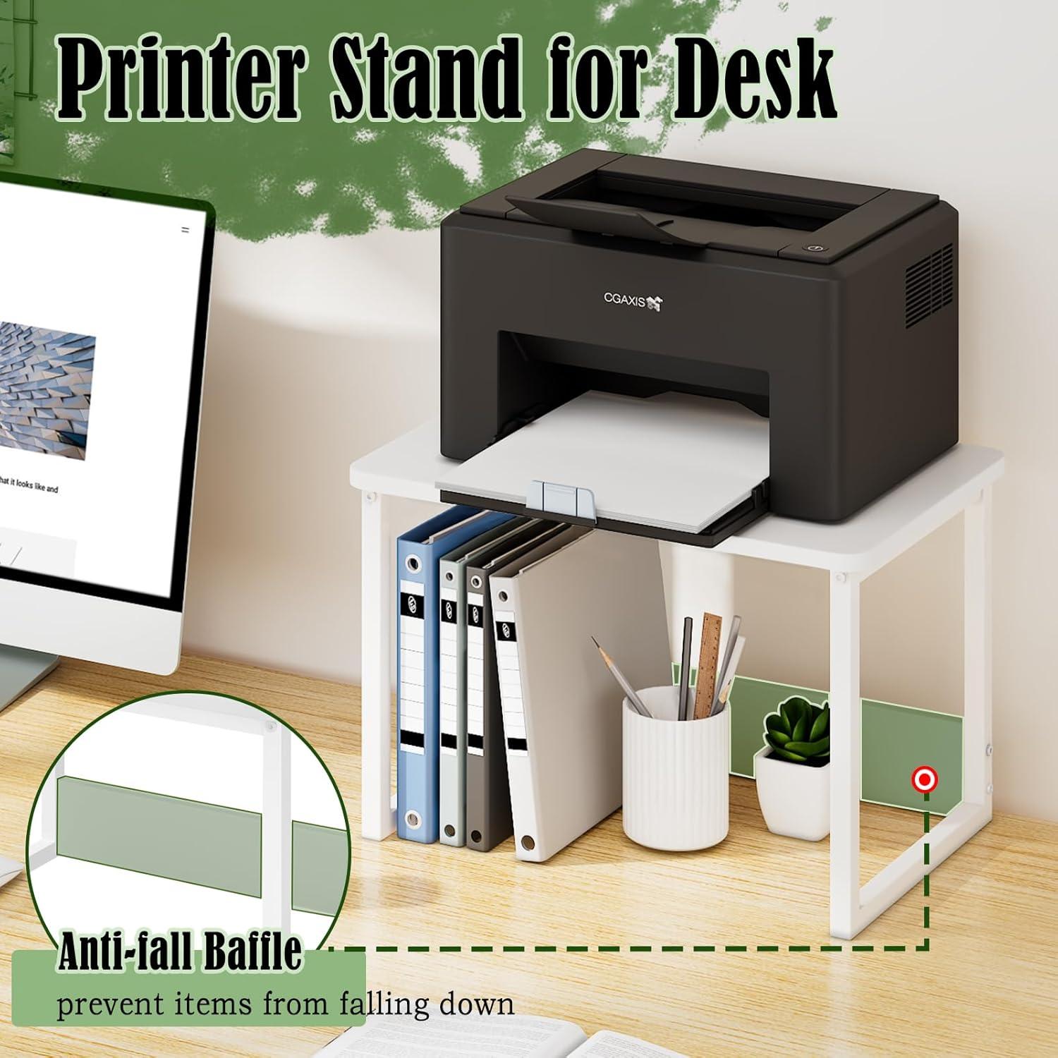 MARTY Printer Stand with Storage for Desk, Desktop Printer Stand Shelf Organzier for Home/Office Heavy Duty Printer Riser Under Desk Small Printer Table for Fax Machine Copier Scanner(White)