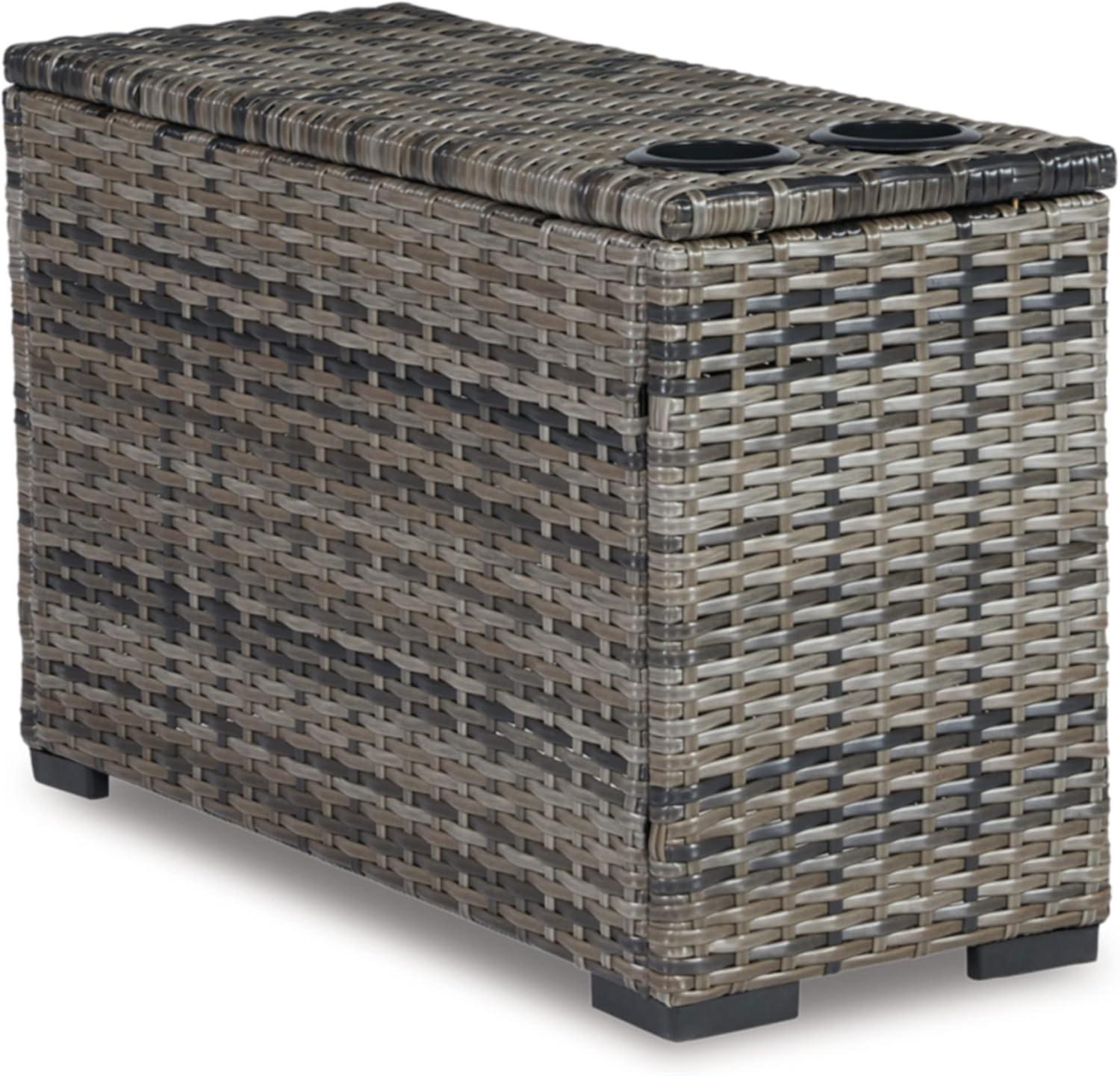 Gray Handwoven Wicker Outdoor Console with Drink Holders