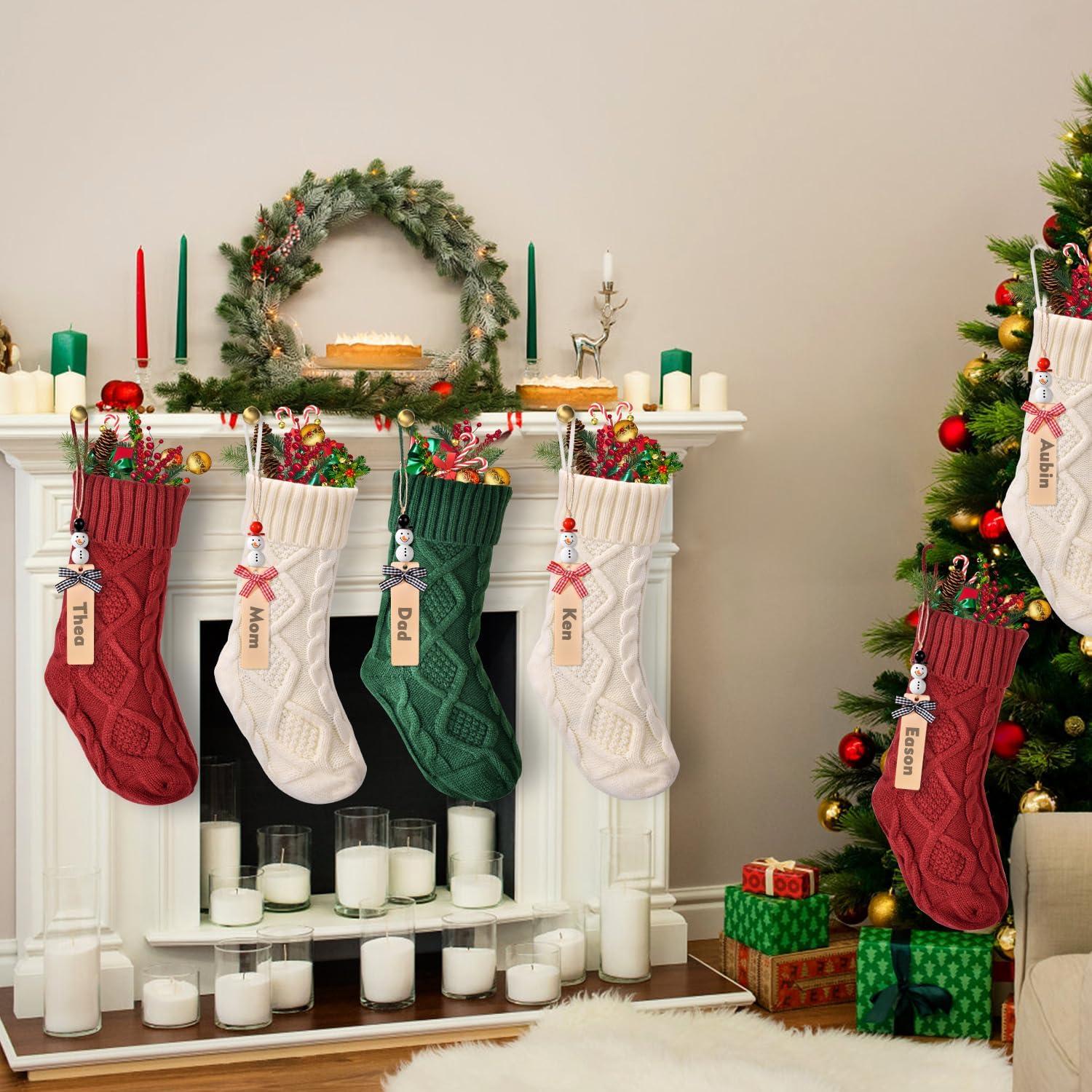 Dalrosia Personalized Christmas Stockings - 18 Inches Hanging Stockings with DIY Snowman Name Tags, 4PCS Large Size Knitted Stockings for Mantels, Christmas Tree Family Holiday Decor