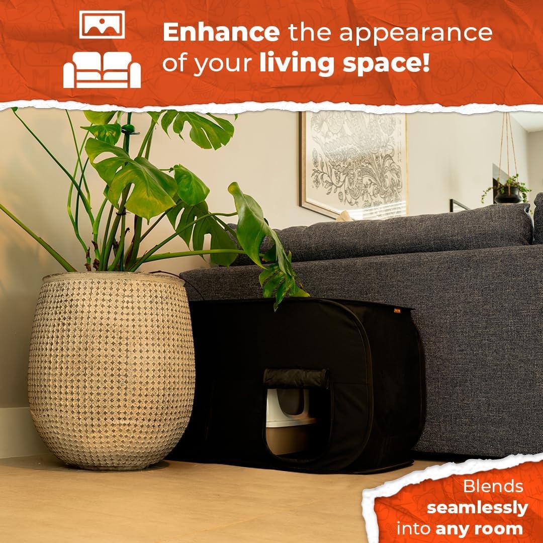 Pexter Cat Litter Box Enclosure, Dog Proof, Discreet and Hidden Litter Box, Kitty Litter Trap Design with Easy-Clean Feature, Scoop and Deodorizer Storage Pockets, Lightweight and Waterproof