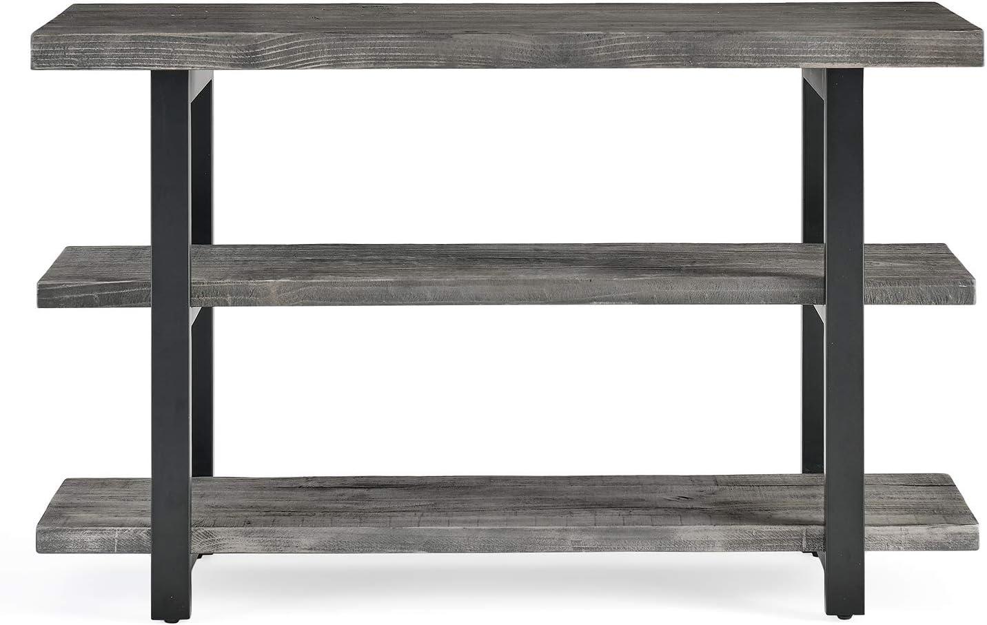 Pomona 48" Slate Gray Acacia Wood & Black Metal Media Console