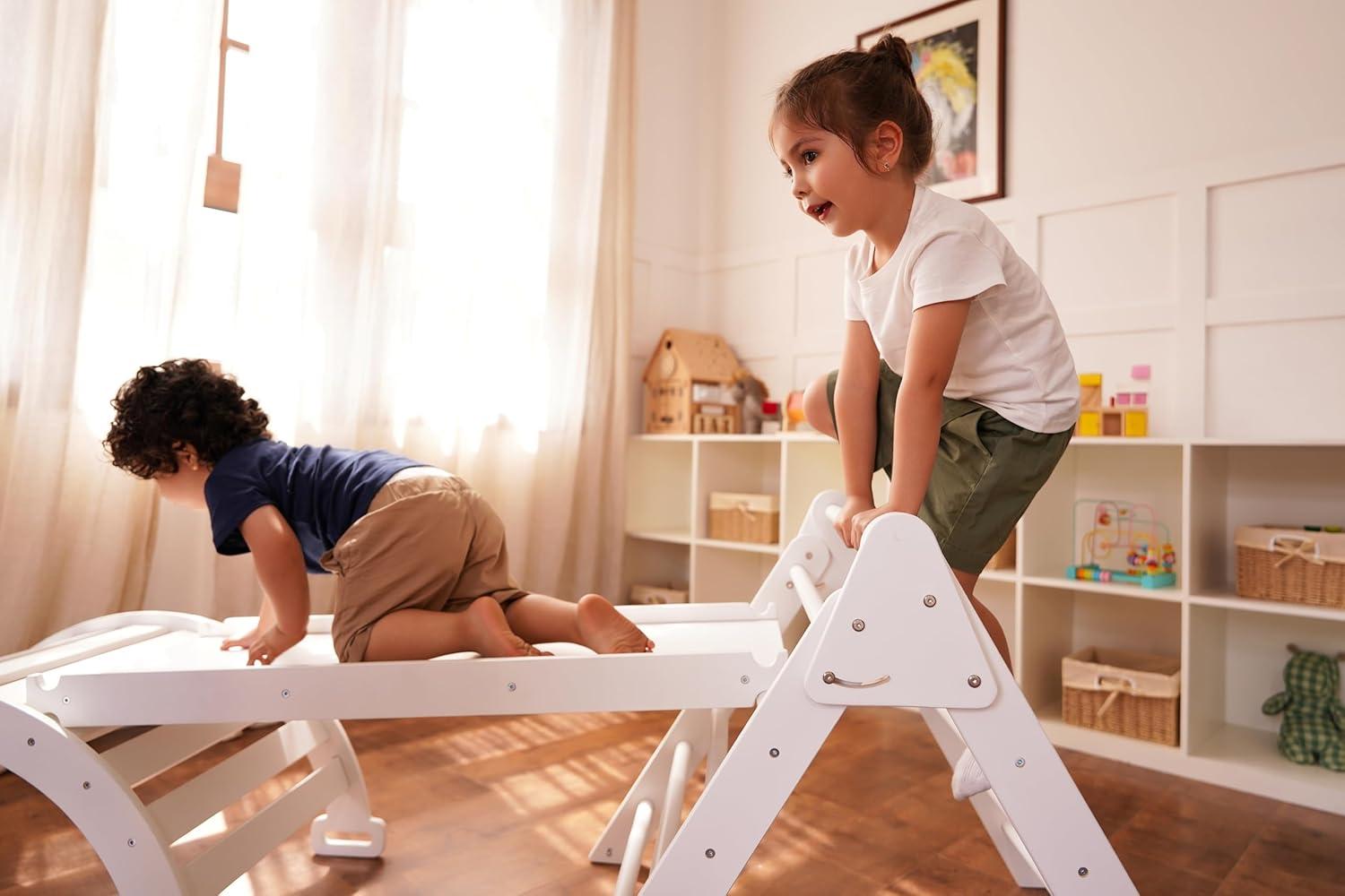 Avenlur Hazel - Pikler Triangle Set with Ladder Slide and Rocker - White