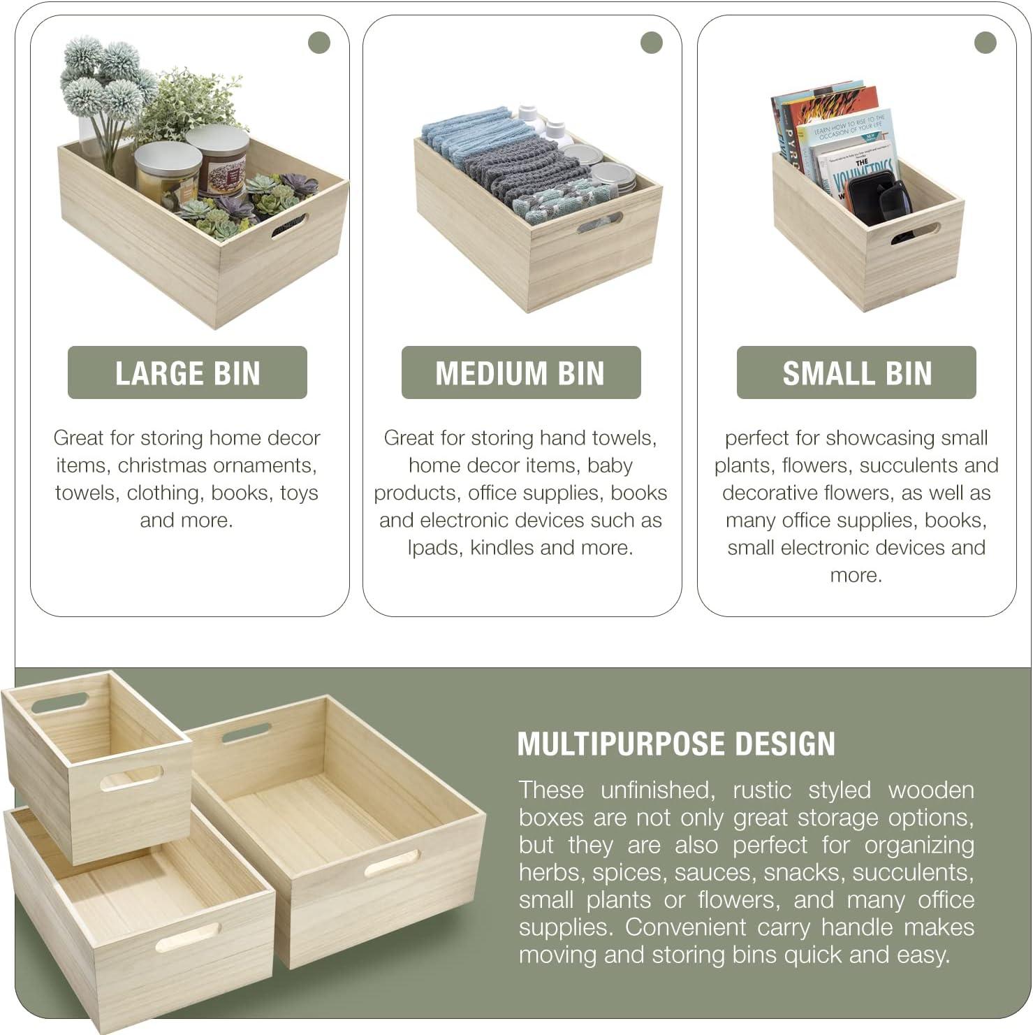 Natural Unfinished Wood Stackable Storage Crates Set