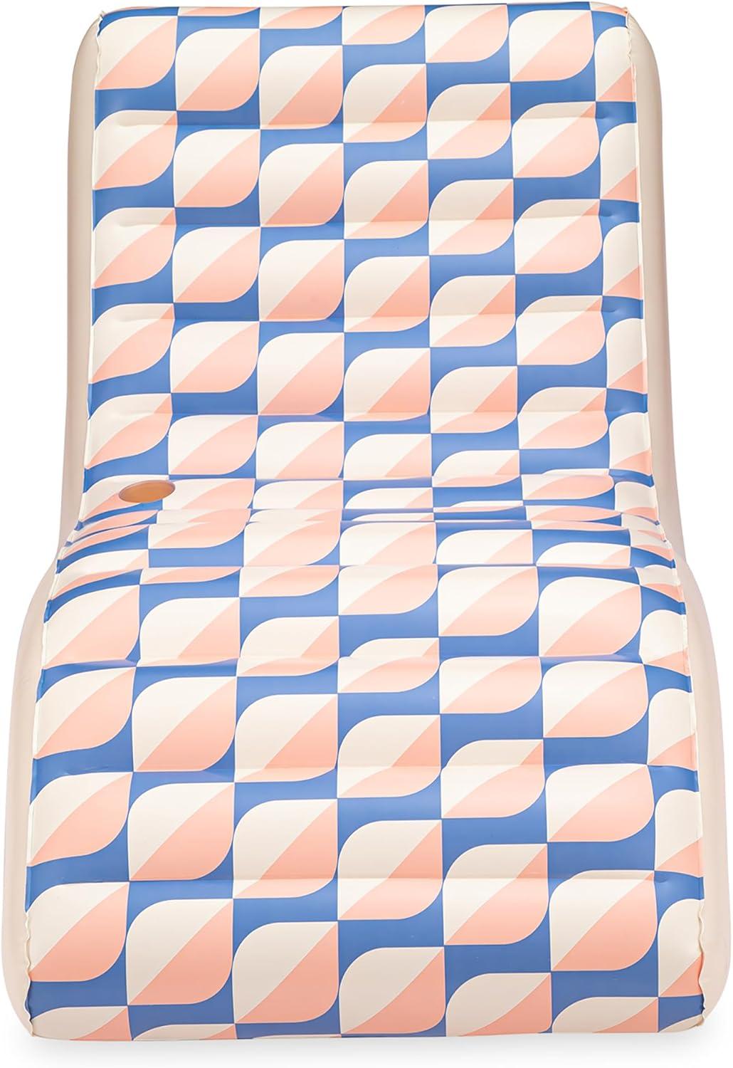 Funsicle: Inflatable Deco FunChaiser Pool & Water Float Lounge - Blue & Cream