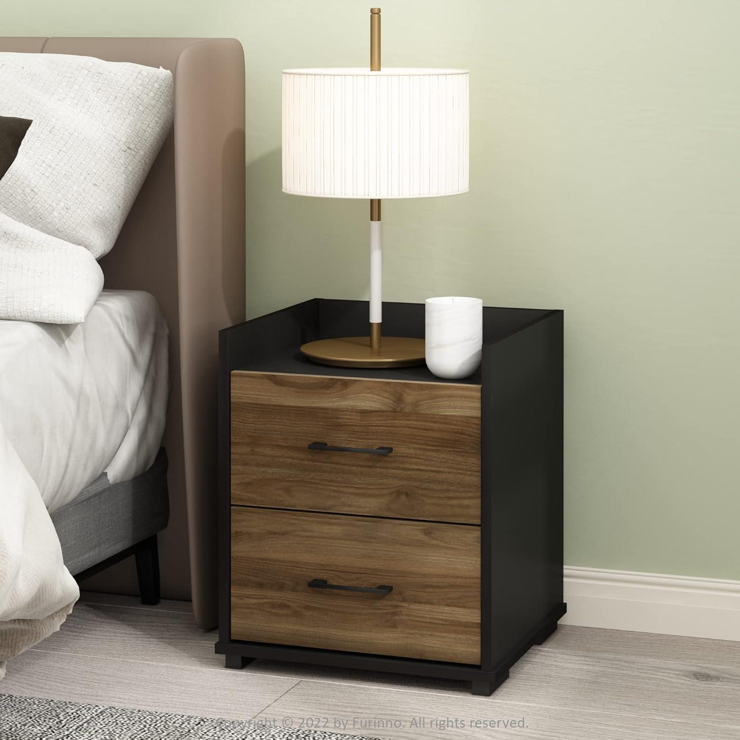 Furinno  Tidur Modern Bedroom Bedside Tables Handle 2-Drawer Chest Nightstand