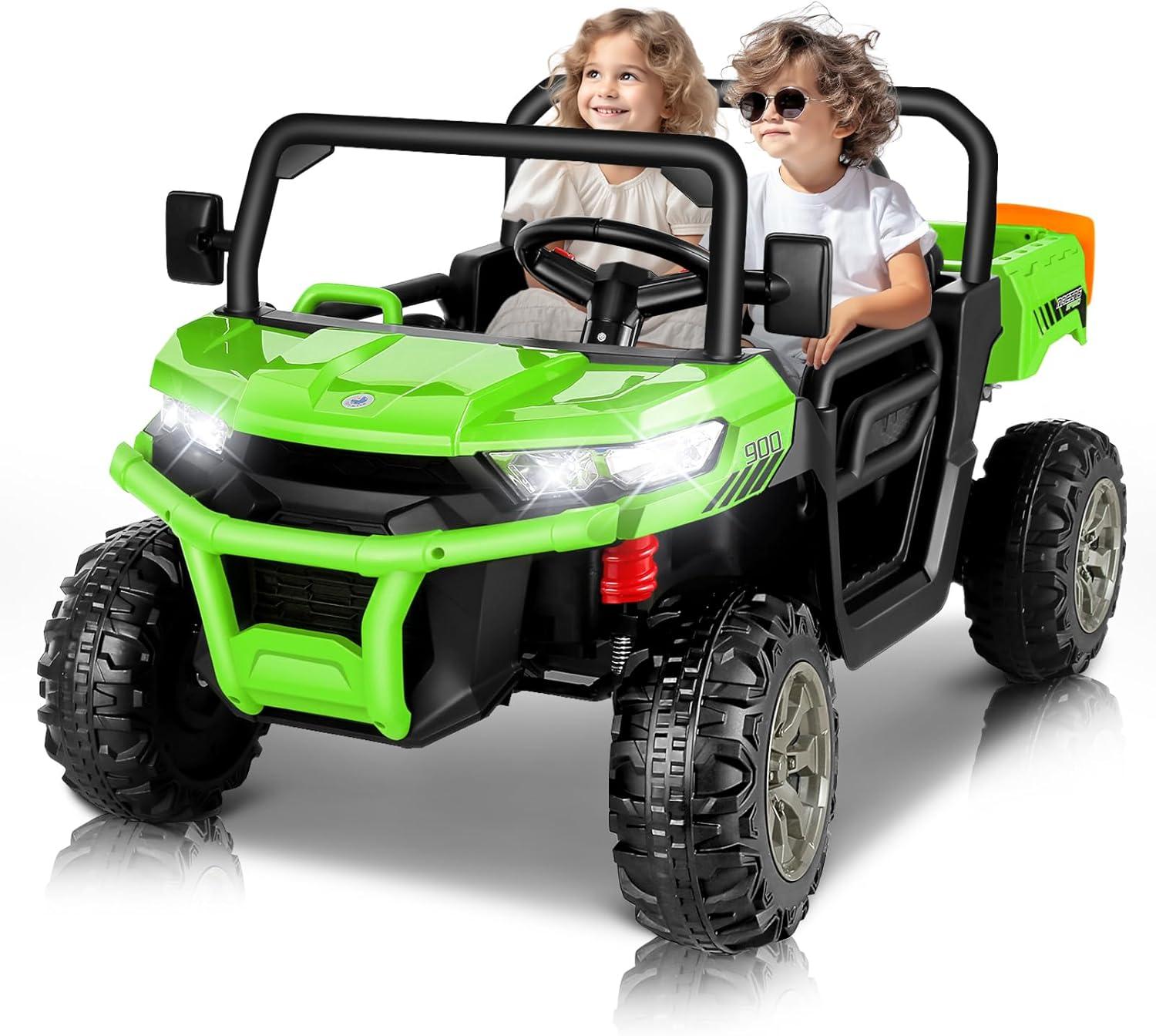 VIBESPARK 24 Volt Ride on Toys with Dump Bed, 2-Seater Ride on Dump Truck, 2×200W Electric Car for Kids Ride on UTV w/ Remote Control, Shovel, Bluetooth, Music, LED Light, 5MPH, Blue