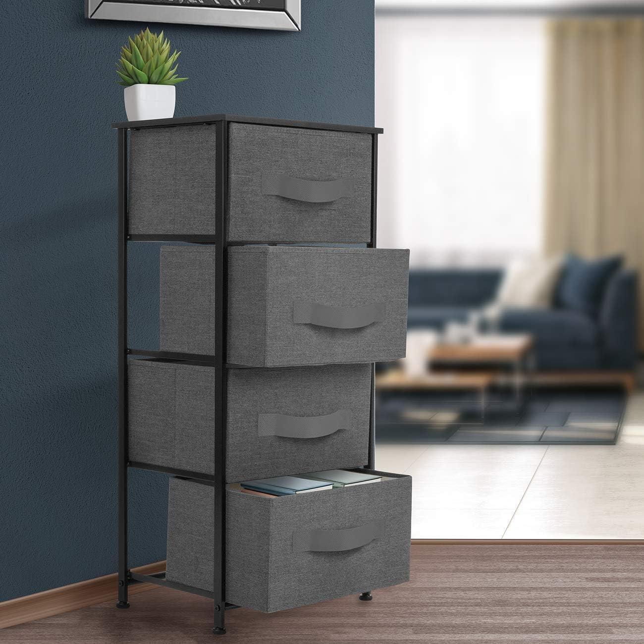 Sorbus 4 Drawers Chest Nightstand - Storage for Closet, Home, College Dorm - Features Steel Frame, Wood Top, & Fabric Bins