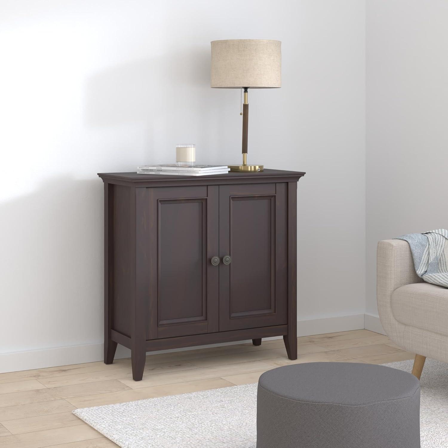 Simpli Home Amherst Solid Wood Low Storage Cabinet in Hickory Brown