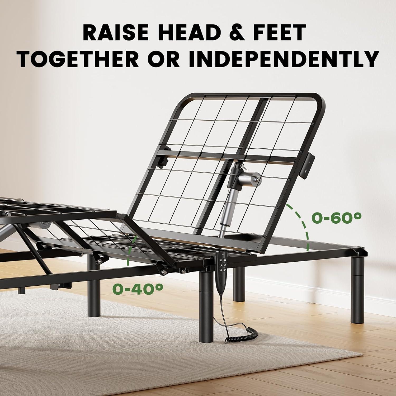 Marsail Twin XL Adjustable Bed Base Frame with 4 Height Options, Independent Head and Foot Incline, 4 USB Ports and 5 Min Assembly for Lounging, Reading, Reduce Snoring and Acid Reflux