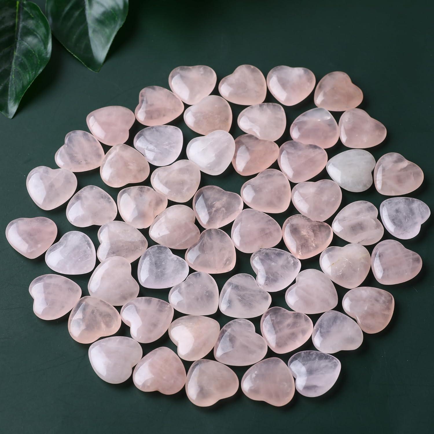 20-Piece Pink Rose Quartz Heart-Shaped Healing Stones Set