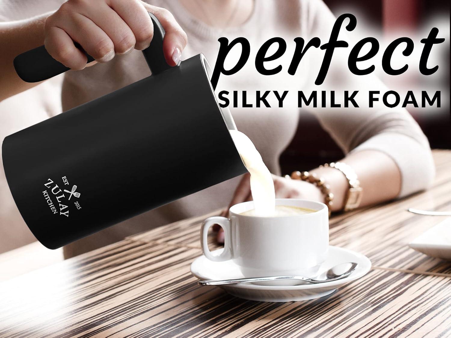 Zulay Kitchen 4-in-1 Milk Frother and Steamer - 10 oz Milk Foamer Electric Heater for Coffee (Black)