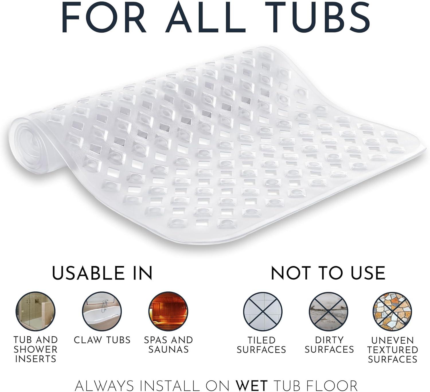 Homerella Bathtub Mat Non Slip | Anti Mold Mildew Resitant Shower Mats | 35x16" | Machine Washable