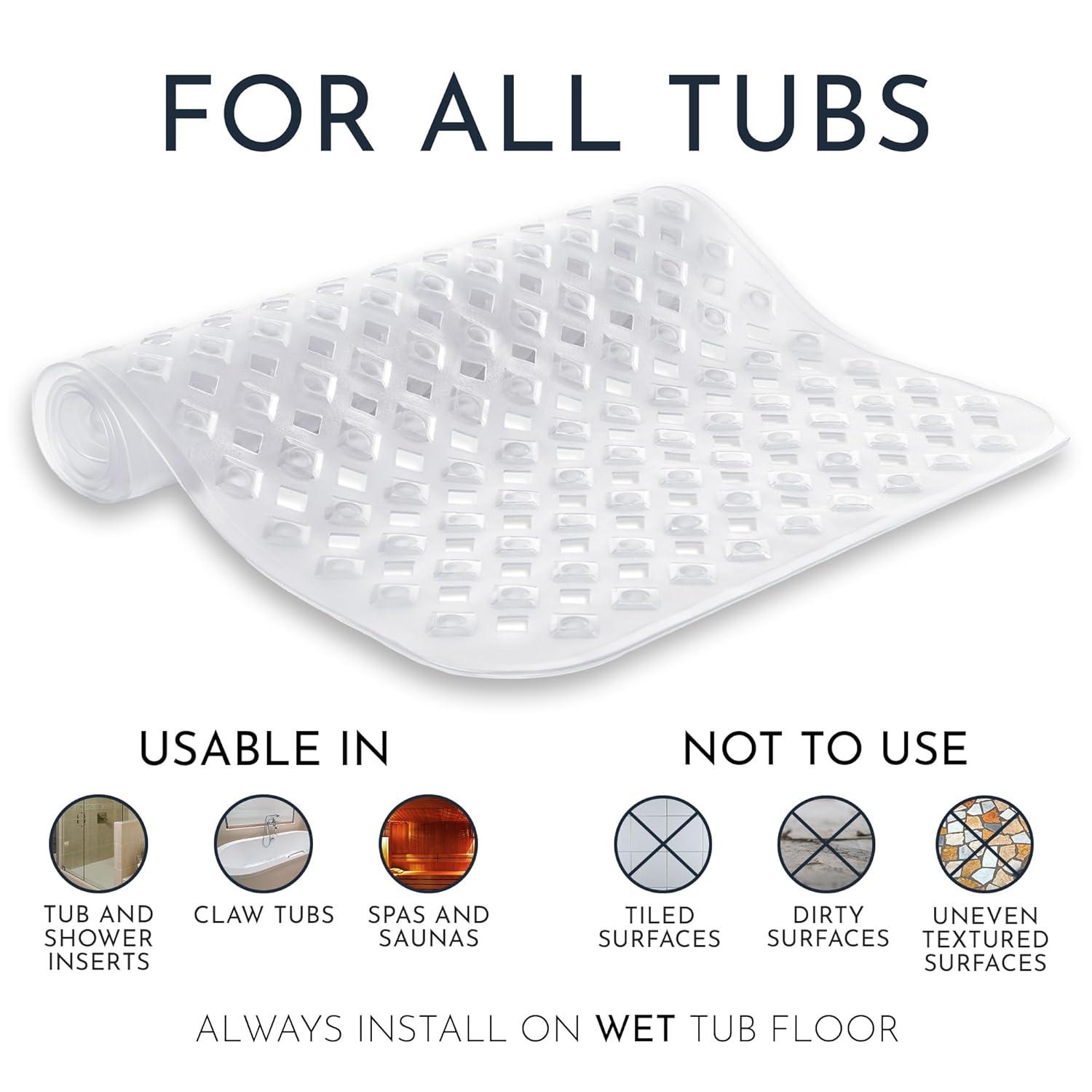 Homerella Bathtub Mat Non Slip | Anti Mold Mildew Resitant Shower Mats | 35x16" | Machine Washable