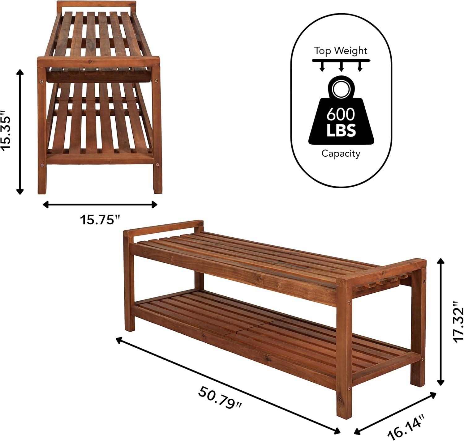 Blane 3-Seat Mid-Century Modern Acacia Wood Slat Outdoor Garden Patio Bench - JONATHAN Y