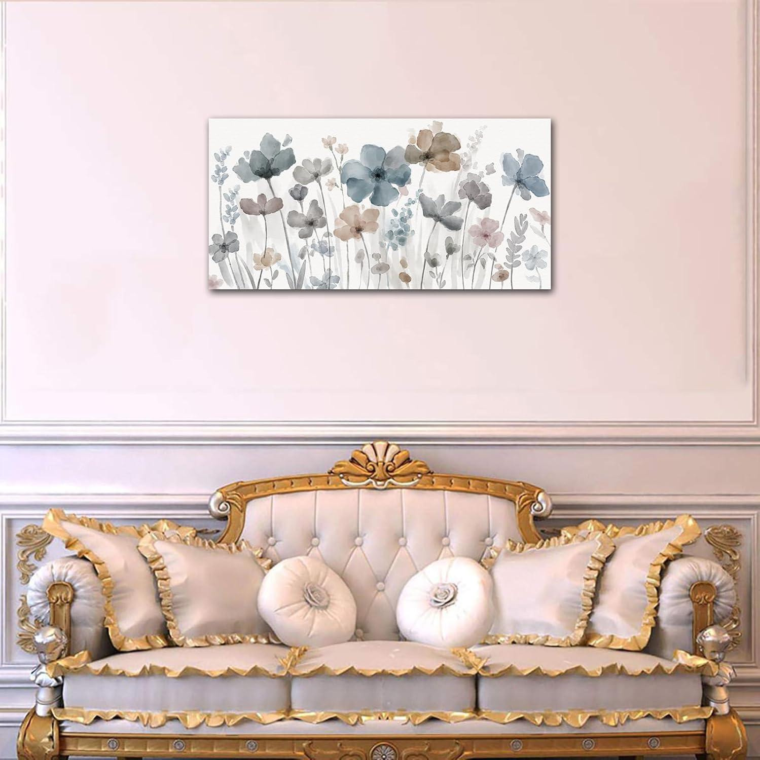 Floral Pictures For Wall Decor ,Indigo Brown Grey Canvas Painting Nature Printing Artwork