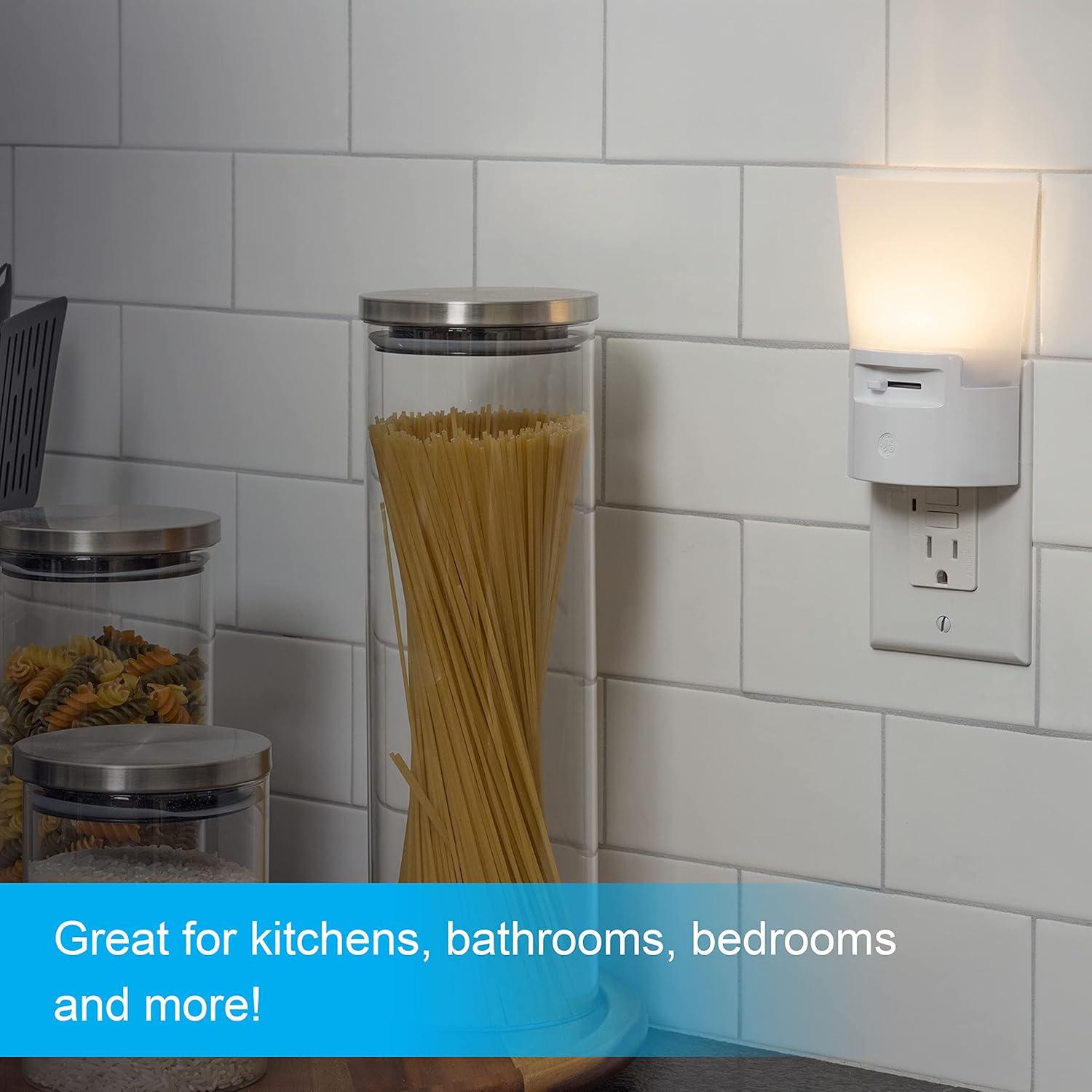 GE UltraBrite Sconce Night LED Light, Dimmable, Plug-in, Dusk-to-Dawn, White, 5in, 45123