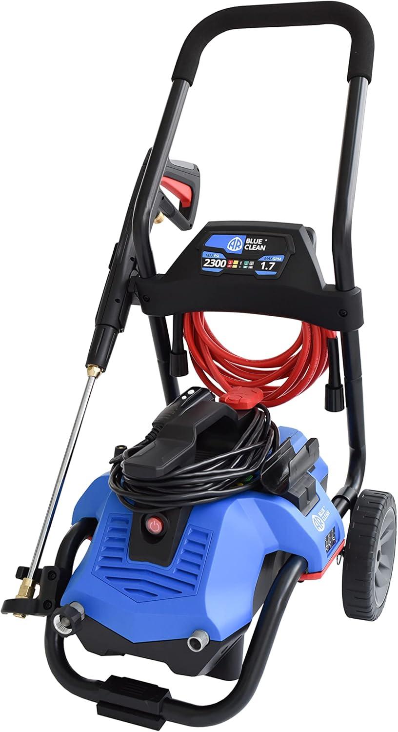 AR Blue Clean BC2N1HSS Electric Pressure Washer-2300 PSI, 1.7 GPM, 13 Amps Quick Connect Accessories, 2 in 1 Detachable Cart, On Board Storage, Portable Pressure Washer, High Pressure, Car, Patio