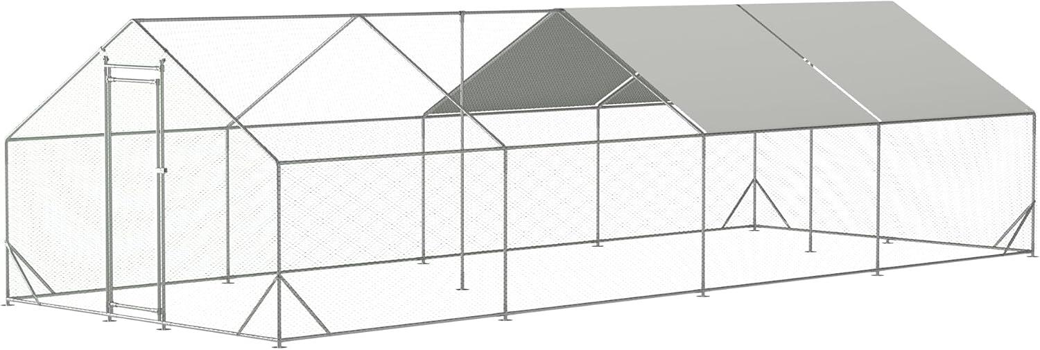 Outdoor Metal Chicken Coop Large Walk-in Poultry Cage Spire-Shaped Chicken Run with Waterproof and Anti-Ultraviolet Cover for Outside,Backyard and Farm ,13' L x 9.8' W x 6.4' H