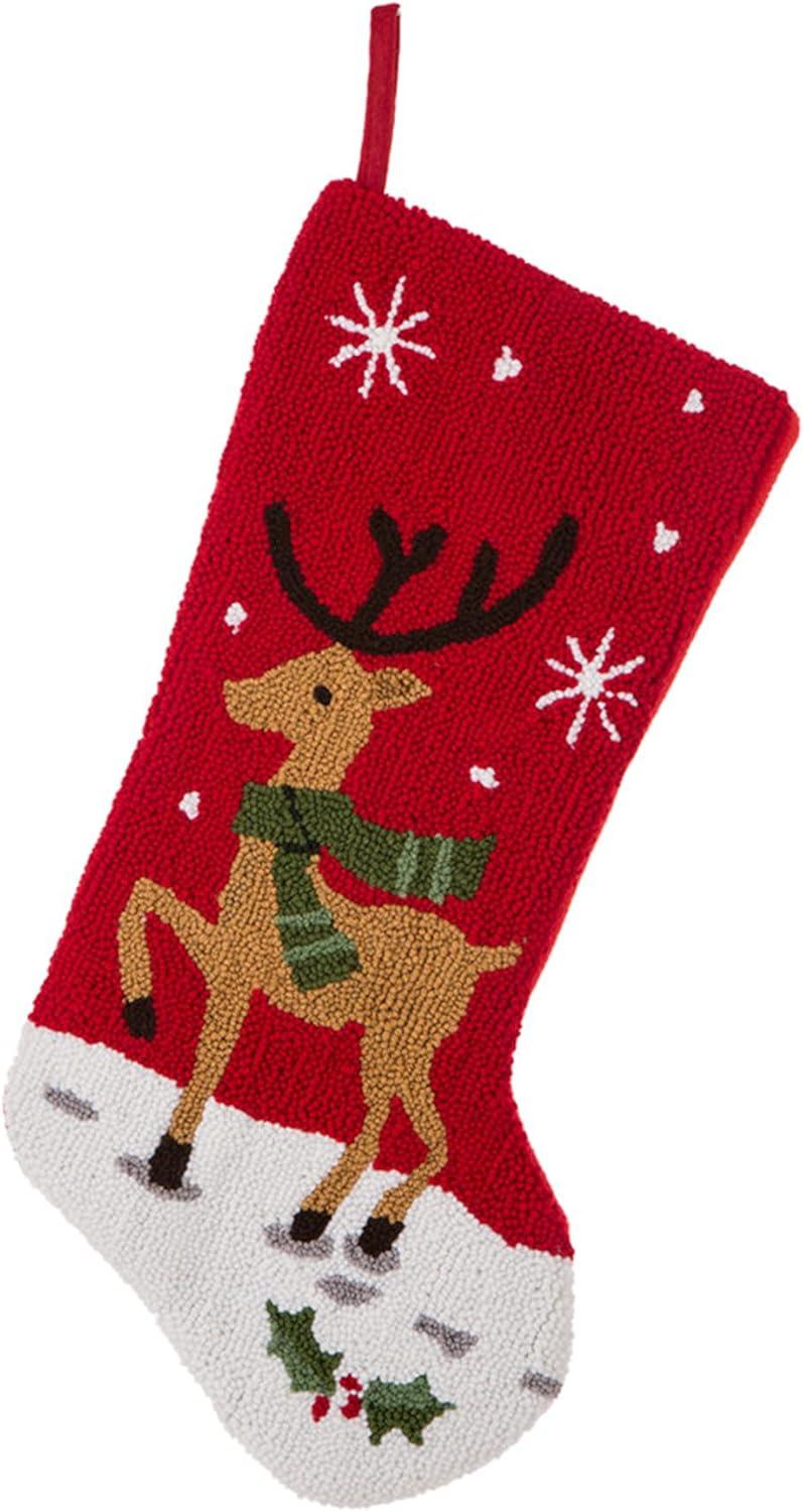 Glitzhome 19″ H Hooked Reindeer Stocking, Multicolor