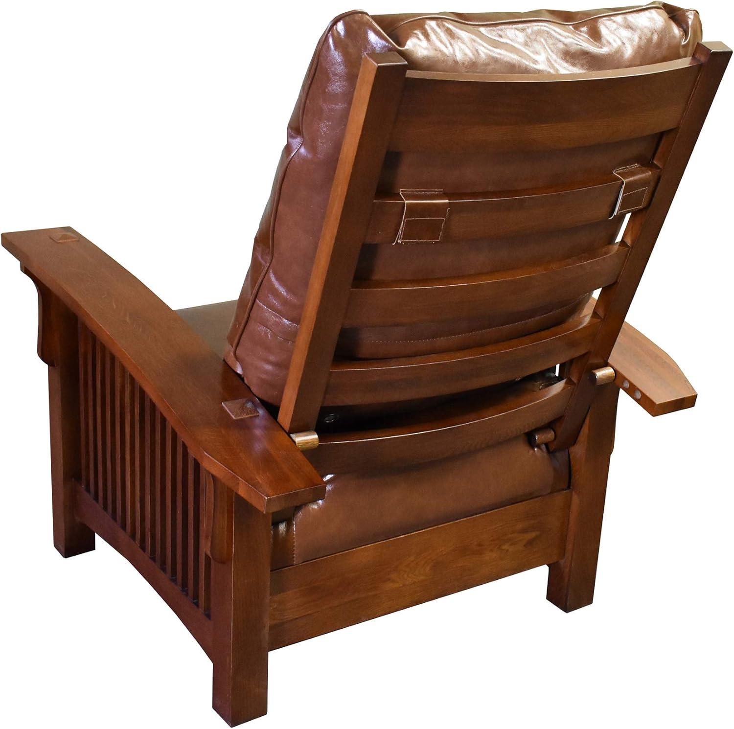 Pemberly Row Contemporary Leather Morris Chair in Reddish Brown