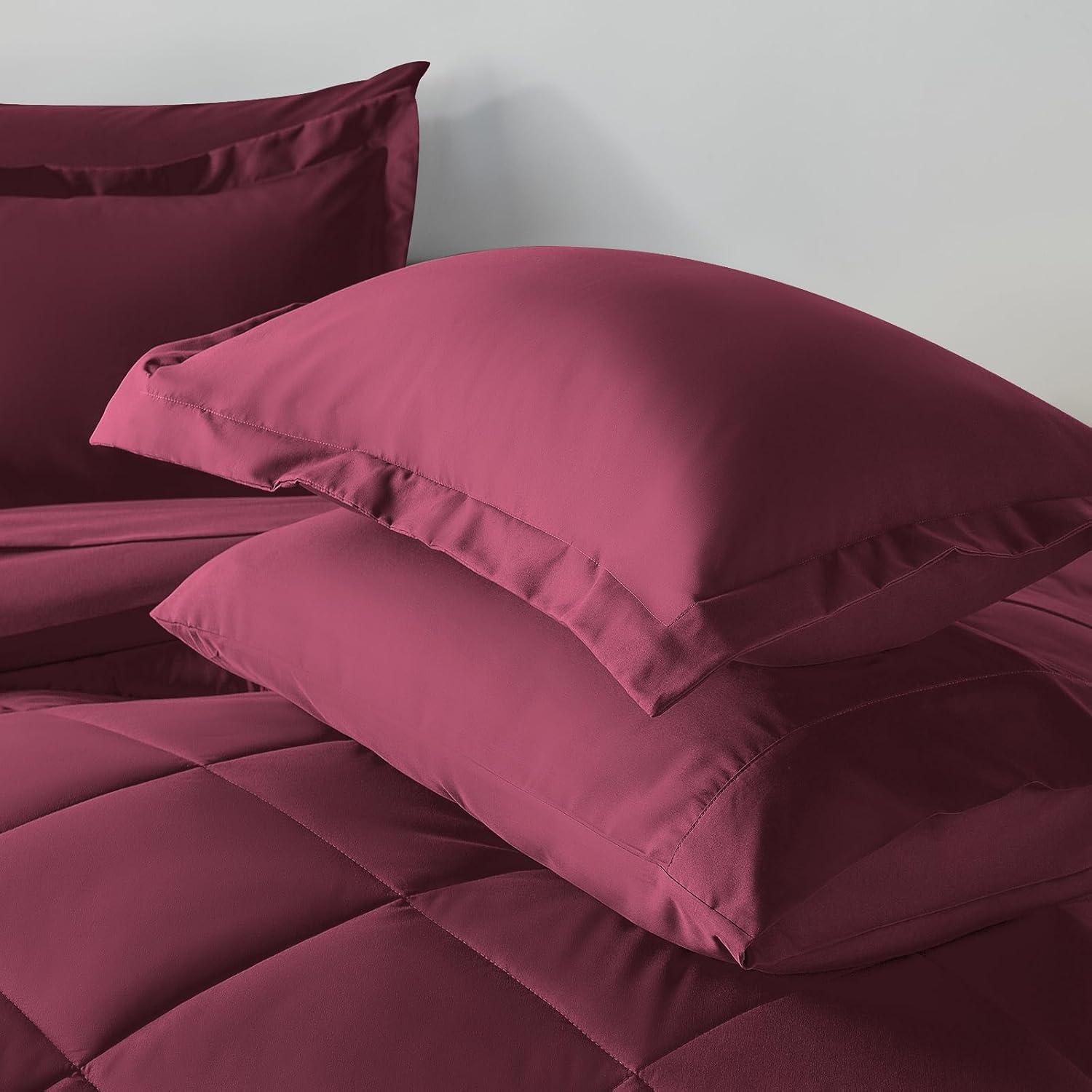 CozyLux Burgundy Comforter Set Queen 7 Pieces Red Comforter Set Queen Bedding Sets Maroon Wine with All Season Quilted Comforter, Flat Sheet, Fitted Sheet, Pillowcases
