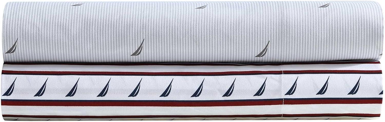 Full White and Red Striped Polyester Microfiber Bedding Set