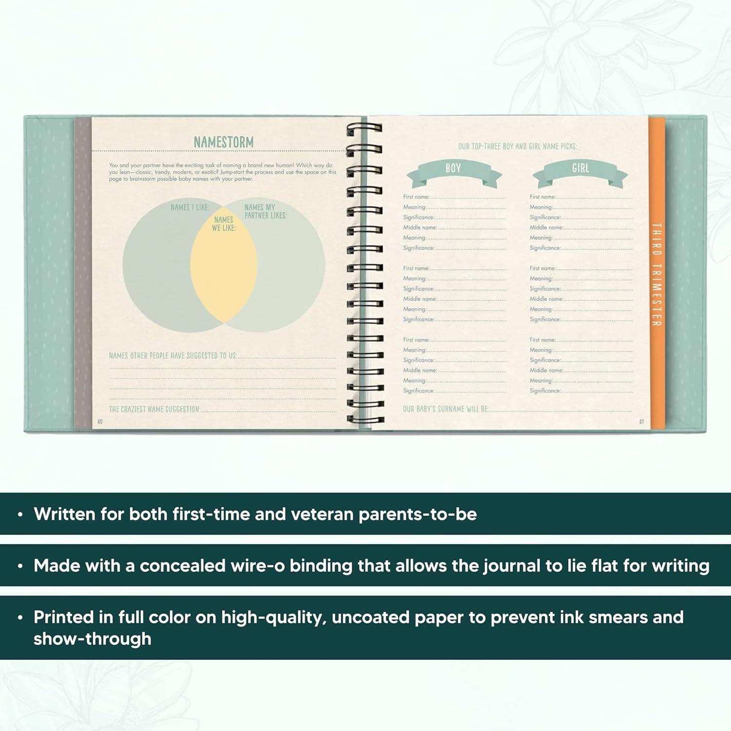 Bump for Joy Green Hardcover Pregnancy Journal with Spiral Binding