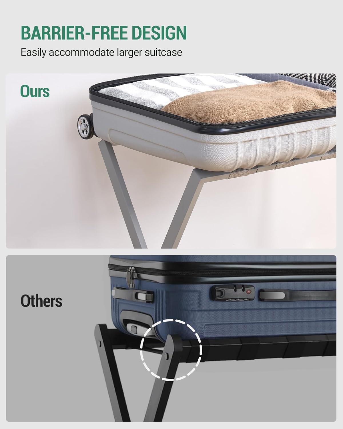 BINO Luggage Rack For Guest Room, Suitcase Stand With Storage Shelf, Steel Frame, Foldable For Easy Storage, Hotel, Bedroom, Black