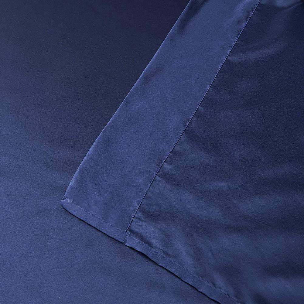 Satin Bed Sheets Full Size Sheet Sets, Navy Blue Silk Sheets, 4 - Pieces Soft Bedding Set with 1 Deep Pocket Fitted Sheet,1 Flat Sheet,2 Pillowcase