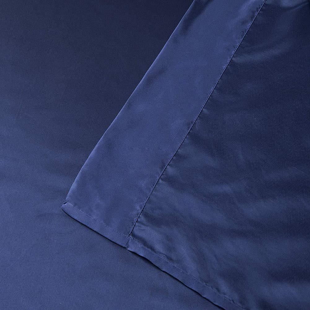 Satin Bed Sheets Full Size Sheet Sets, Navy Blue Silk Sheets, 4 - Pieces Soft Bedding Set with 1 Deep Pocket Fitted Sheet,1 Flat Sheet,2 Pillowcase