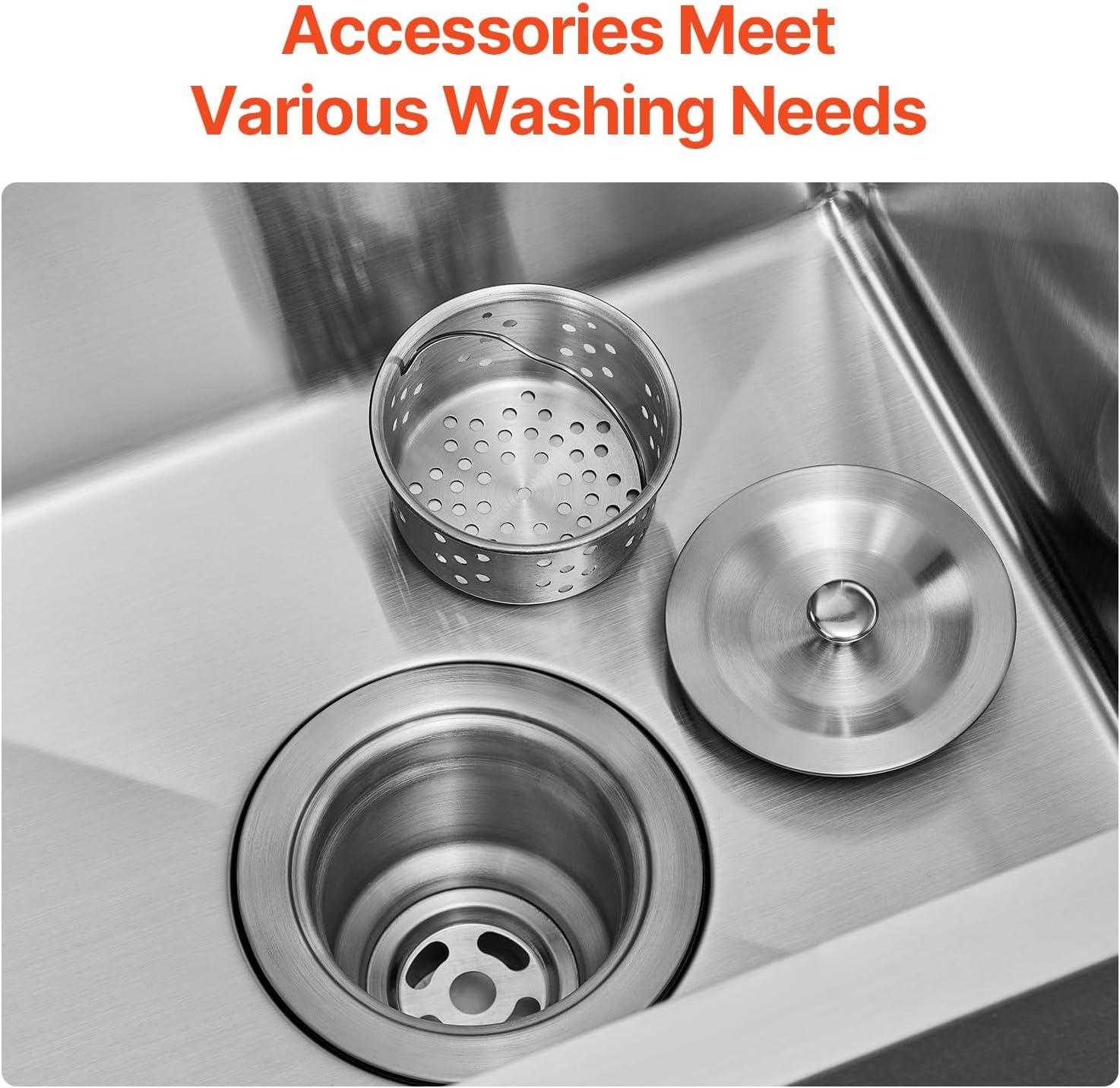 VEVOR 25 inch Kitchen Sink Workstation, 304 Stainless Steel Top Mount Sinks, Drop-In Single Bowl Farmhouse Basin with Accessories, Household Dishwasher Sinks for RV, Prep Kitchen, Laundry Room, Bar