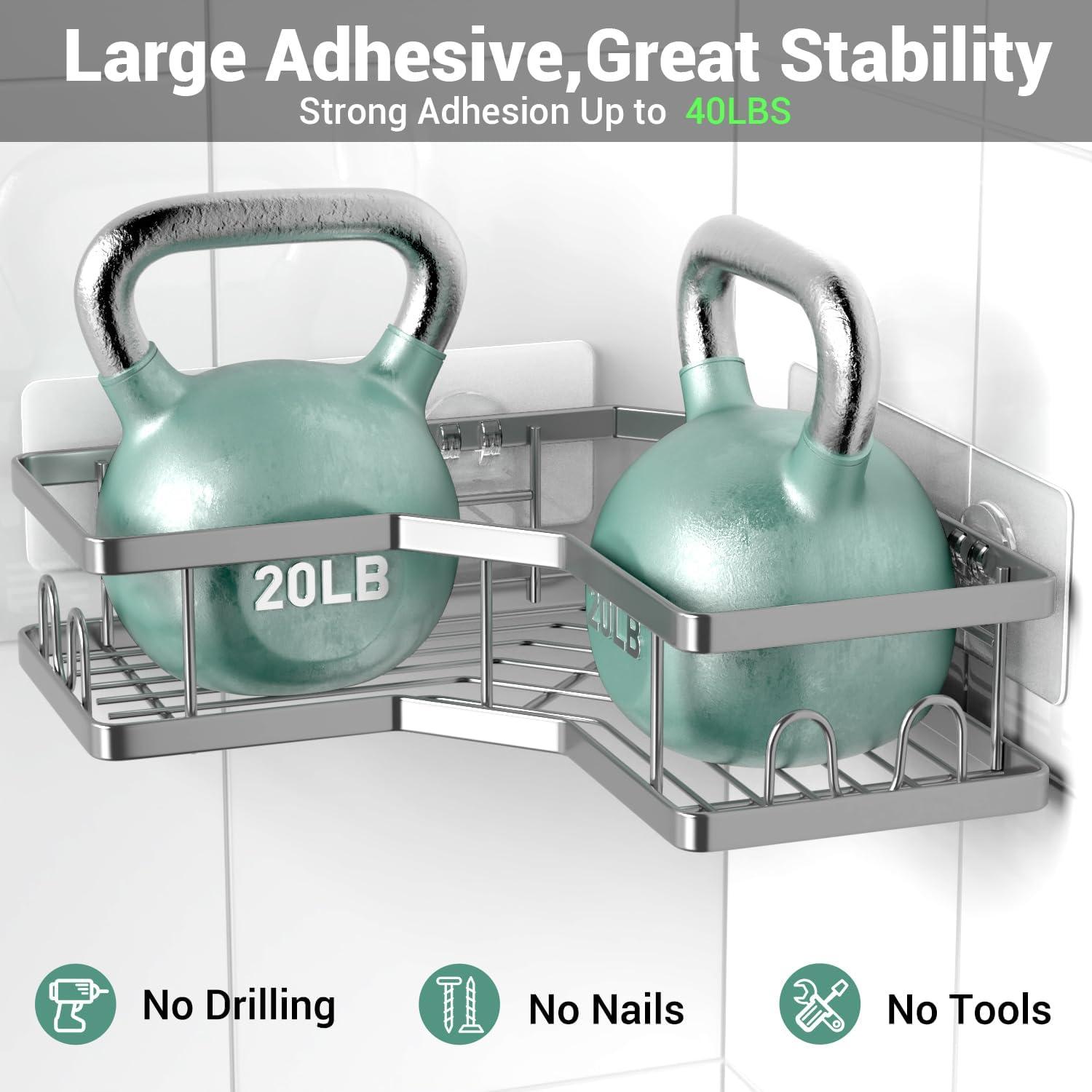 Corner Shower Caddy Bathroom Organizer: Adhesive Shower Rack Bathtub Shelves - 3Pack No Drilling Shower Shelf - Stainless Steel Rustproof Bath Tub Organizer