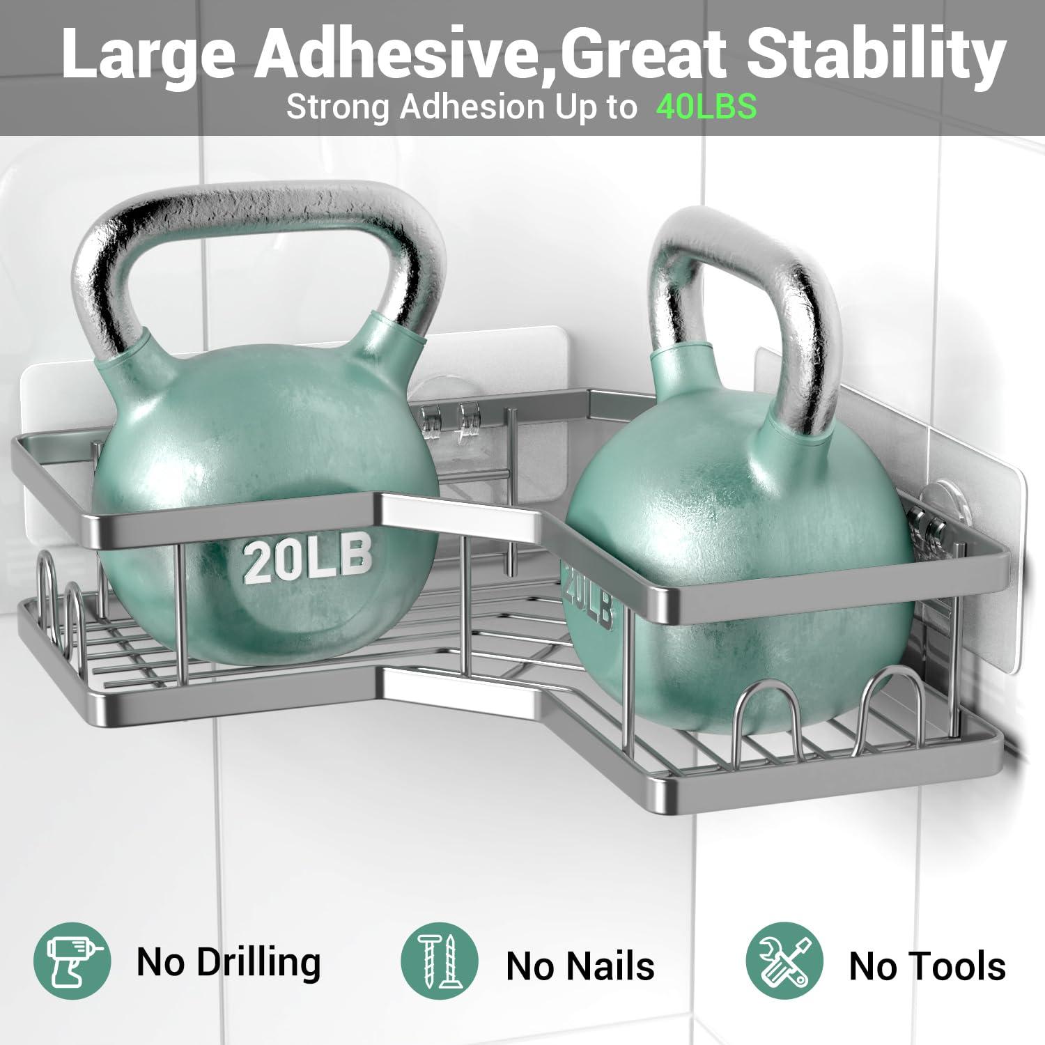 Corner Shower Caddy Bathroom Organizer: Adhesive Shower Rack Bathtub Shelves - 3Pack No Drilling Shower Shelf - Stainless Steel Rustproof Bath Tub Organizer