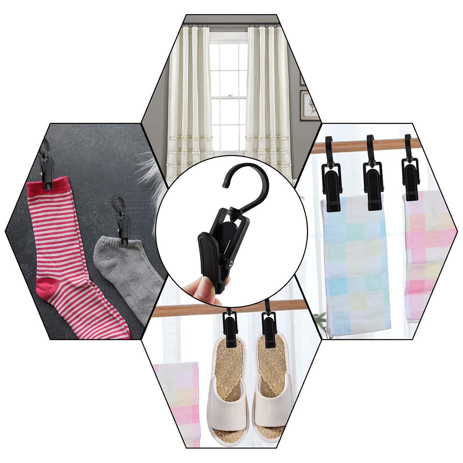 Guiyong 20pcs Laundry Hooks with Clips Plastic Swivel Hanging Hooks Clip Hooks for Socks Boot Bras Towels