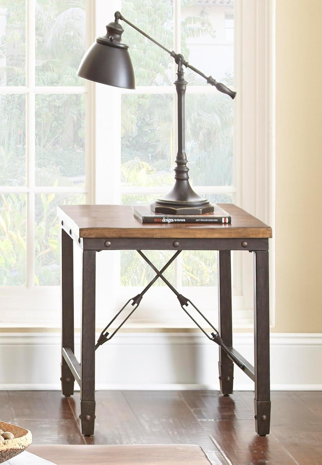 Ashford End Table Antique Honey - Steve Silver Co.: Industrial Style, Pine Veneer, Engineered Hardwoods