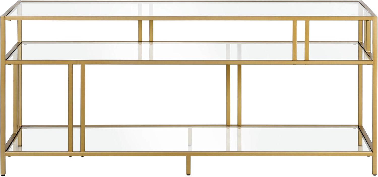 Evelyn&Zoe Cortland 48" Wide Rectangular Console Table with Glass Shelves, Brass