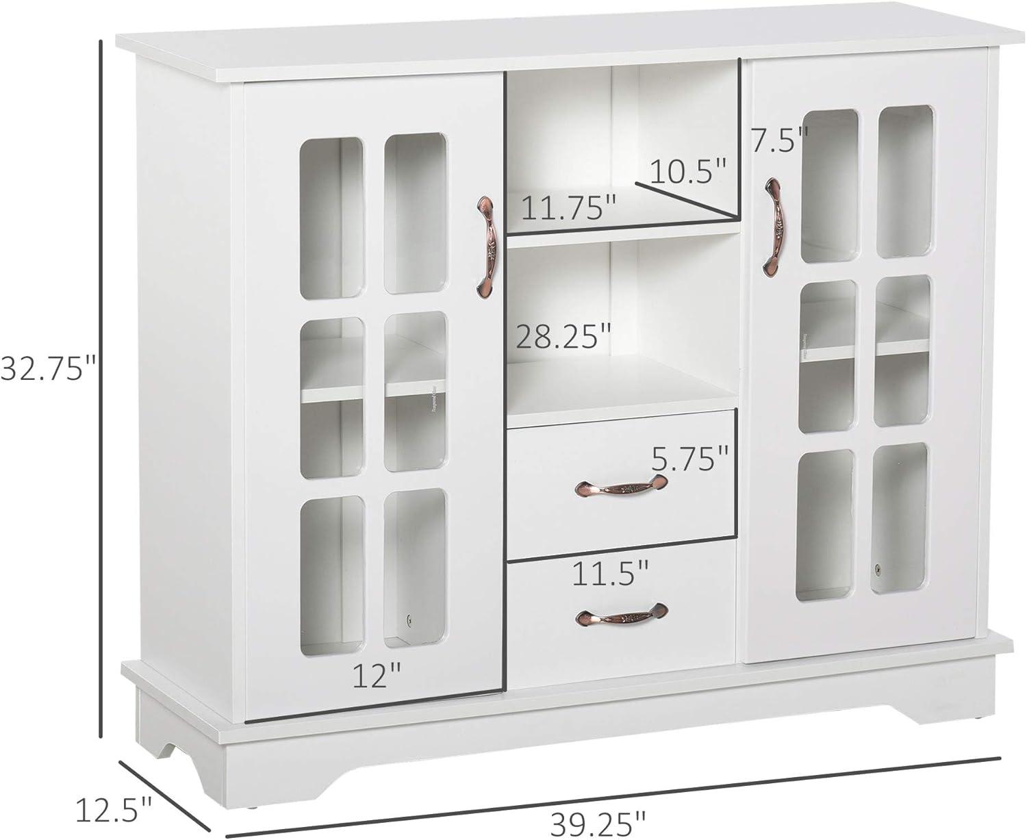 White MDF Sideboard Buffet Cabinet with Glass Doors and Drawers