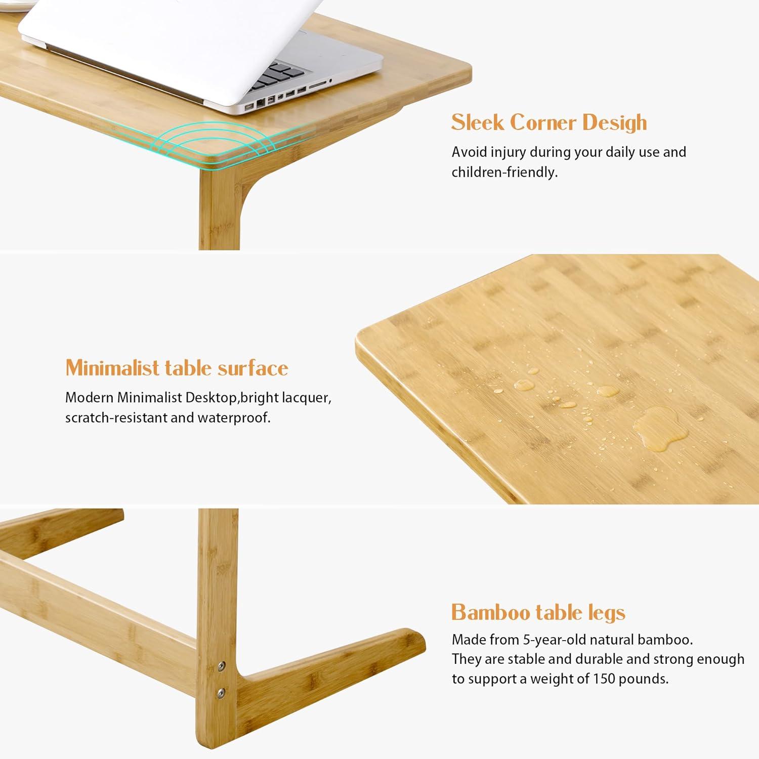 Natural Bamboo C-Shaped TV Tray Table for Sofa and Bed