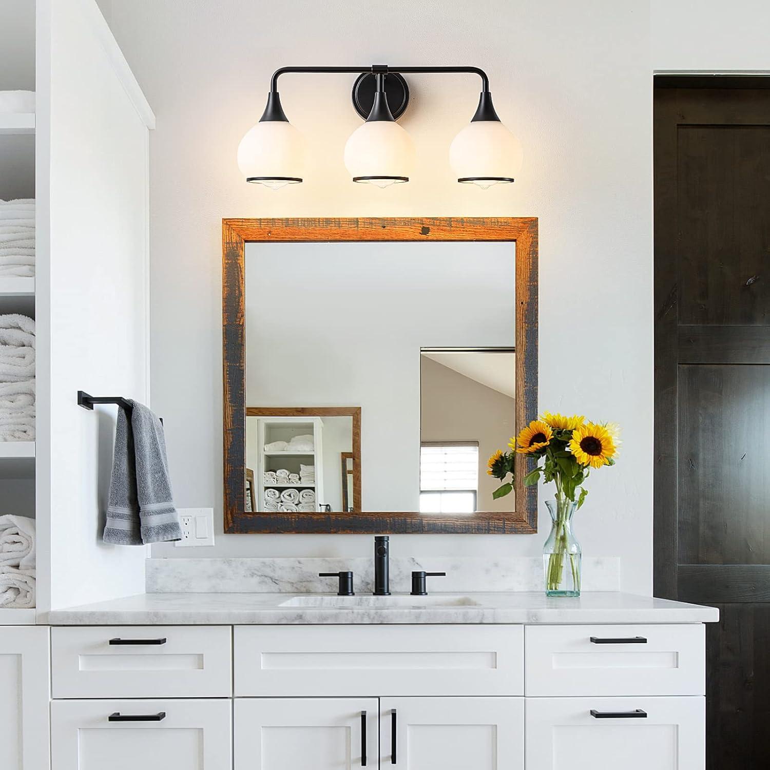 Black and Gold Bathroom Light Fixtures 2-Lights Vanity Lights with Clear Glass Shade Bathroom Vanity Light 14 Inch Wall Sconces(Exclude E26 Bulb)…