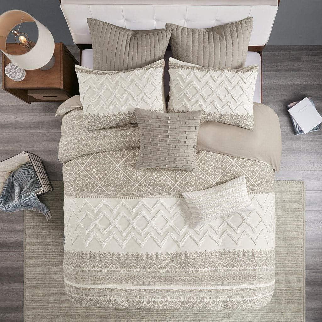 3pc Full/Queen Mila Cotton Duvet Cover Set with Chenille Tufting Taupe - Ink+Ivy: Lightweight, Abstract Pattern, Hidden Button Closure