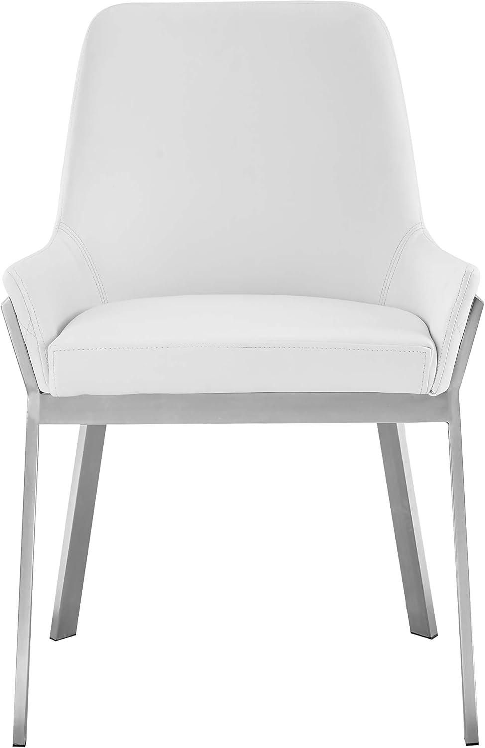 White Faux Leather Upholstered Dining Chair with Silver Metal Legs