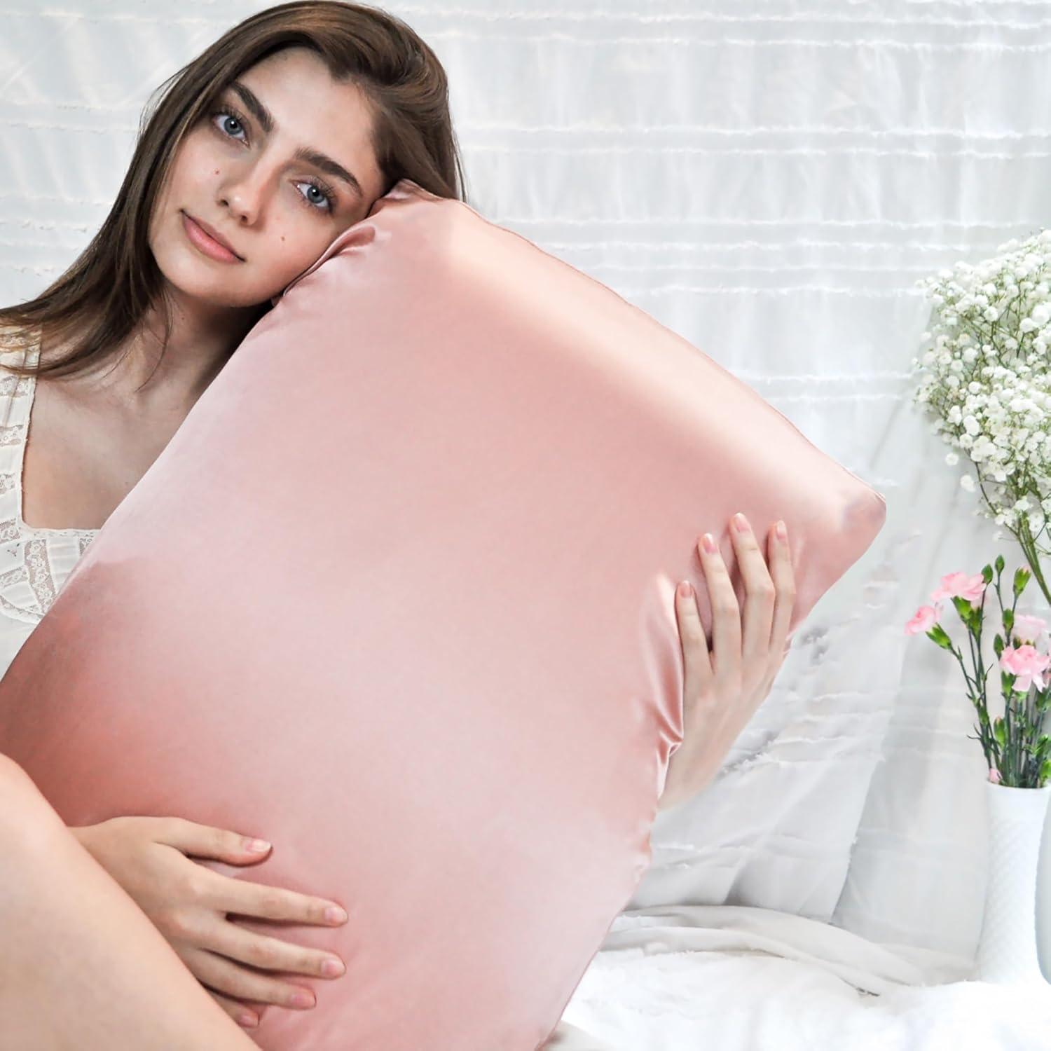 Discover Night LLC NIGHT Silk Washable Pillowcase - Luxury Mulberry Silk Pillow Covers for Skin and Hair Pink - King