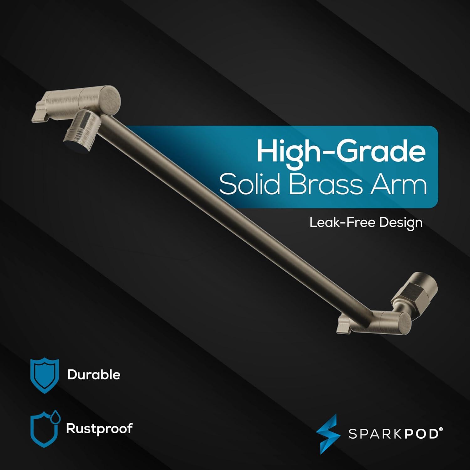 SparkPod Square Rain Shower Head with Shower Head Extension Arm - High Pressure Rain - Luxury Modern Look - No Hassle Tool-less 1-Min Installation (16" Shower Arm Extension, Elegant Brushed Nickel)