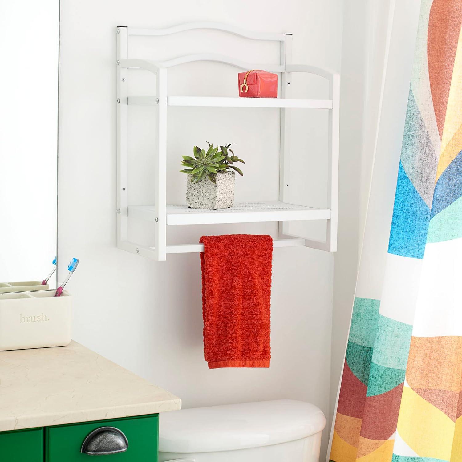 Household Essentials 2 Tier Metal Wall Mount Bathroom Storage Rack White