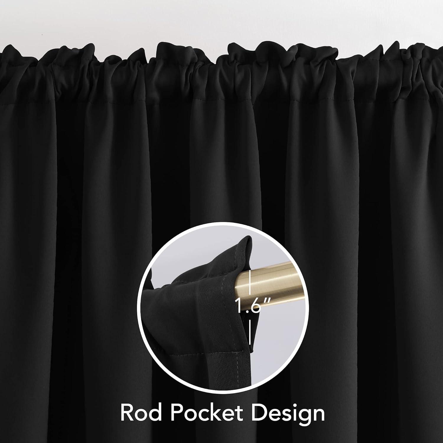 Deconovo Rod Pocket Blackout Curtains for Living Room, 2 Panels, Thermal Insulated, 38" x 63", Black